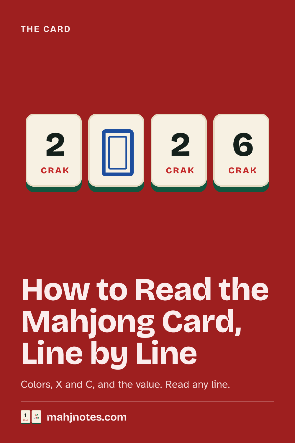 How to Read the Mahjong Card, Line by Line: Colors, X and C, and the value. Read any line.